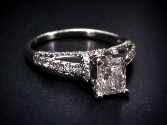 Estate 14k White Gold IGI 1.01ct Radiant Diamond Engagement Ring 3.7g i6879