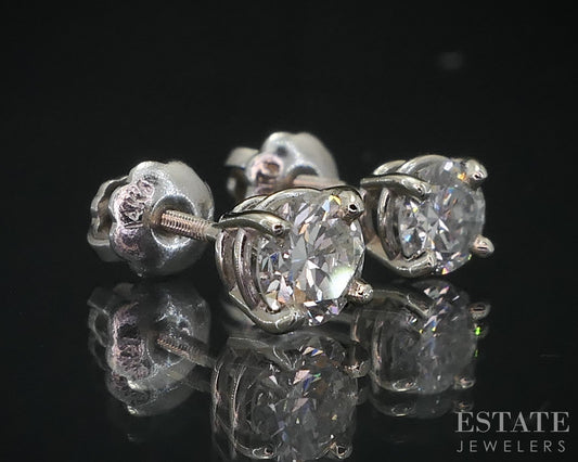 NEW 14k White Gold Natural .70ctw Diamond Screw Back Earrings i7427