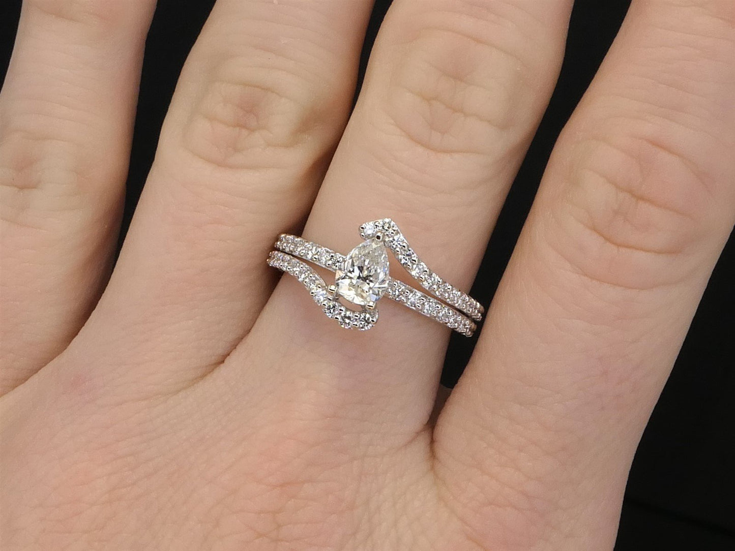 NEW 18k White Gold Pear Cut Natural 1.03ctw Diamond Engagement Ring 5g i8078