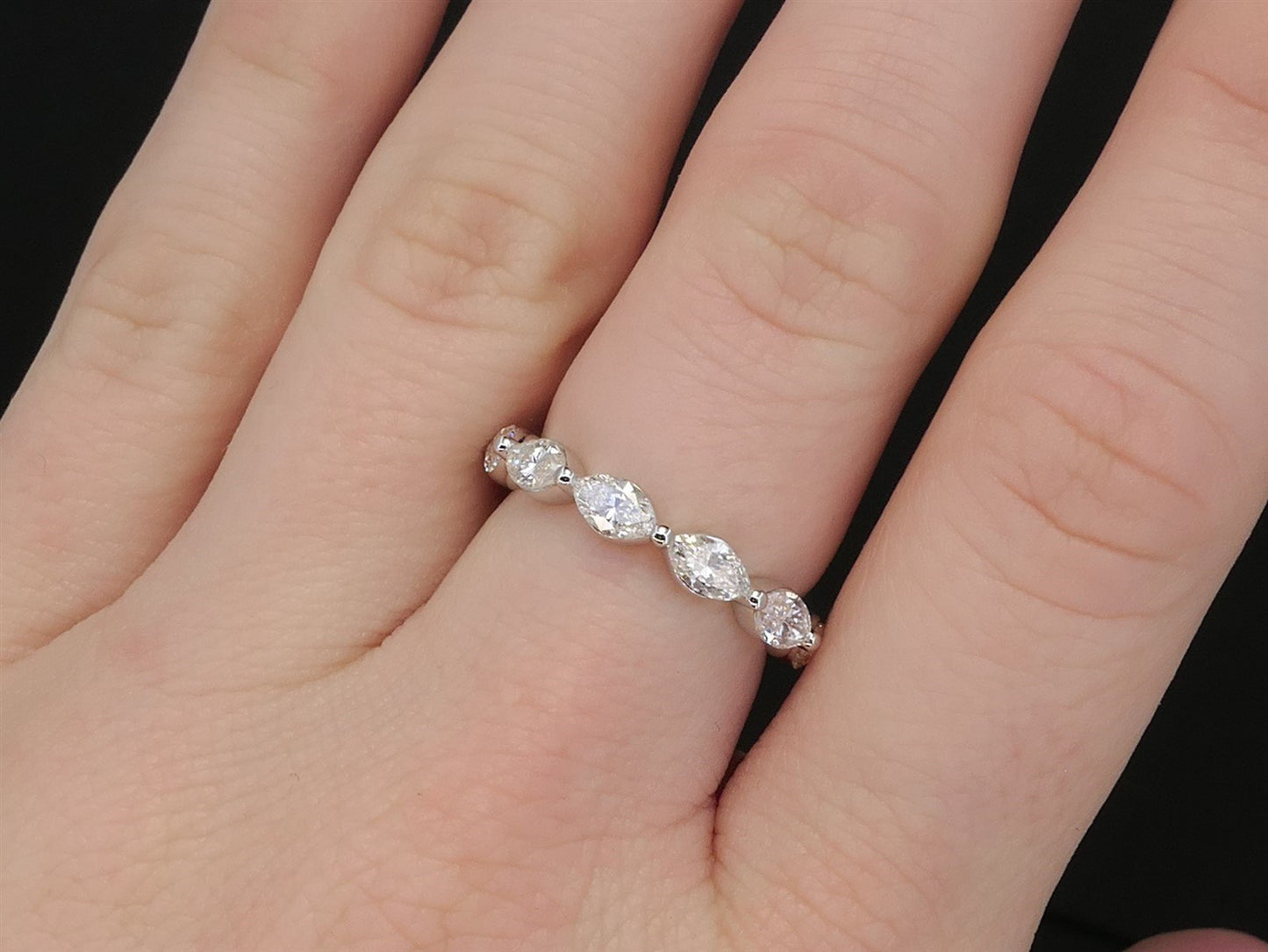 NEW 14k White Gold Marquise Natural 1.60ctw Diamond Ladies Band Ring 2.6g i8457