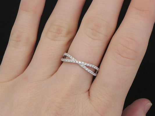 NEW 14k White Gold Natural .61ctw Diamond Crossover Eternity Band Ring 2g i8462