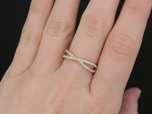 NEW 14k Yellow Gold Natural .61ctw Diamond Crossover Eternity Band Ring 2g i8463