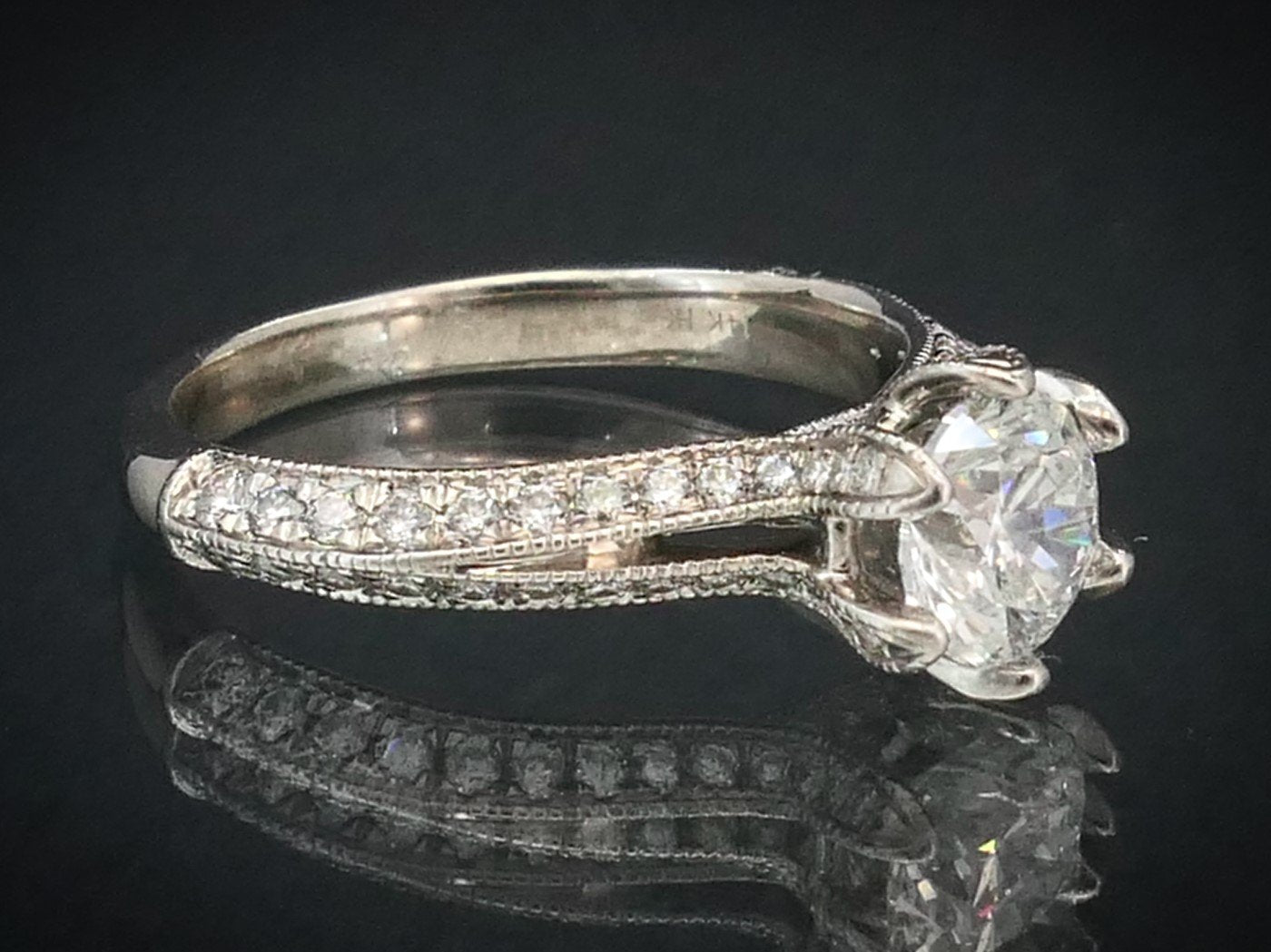 Estate 14k White Gold Round Natural 1.70ctw Diamond Engagement Ring 3.7g i10420