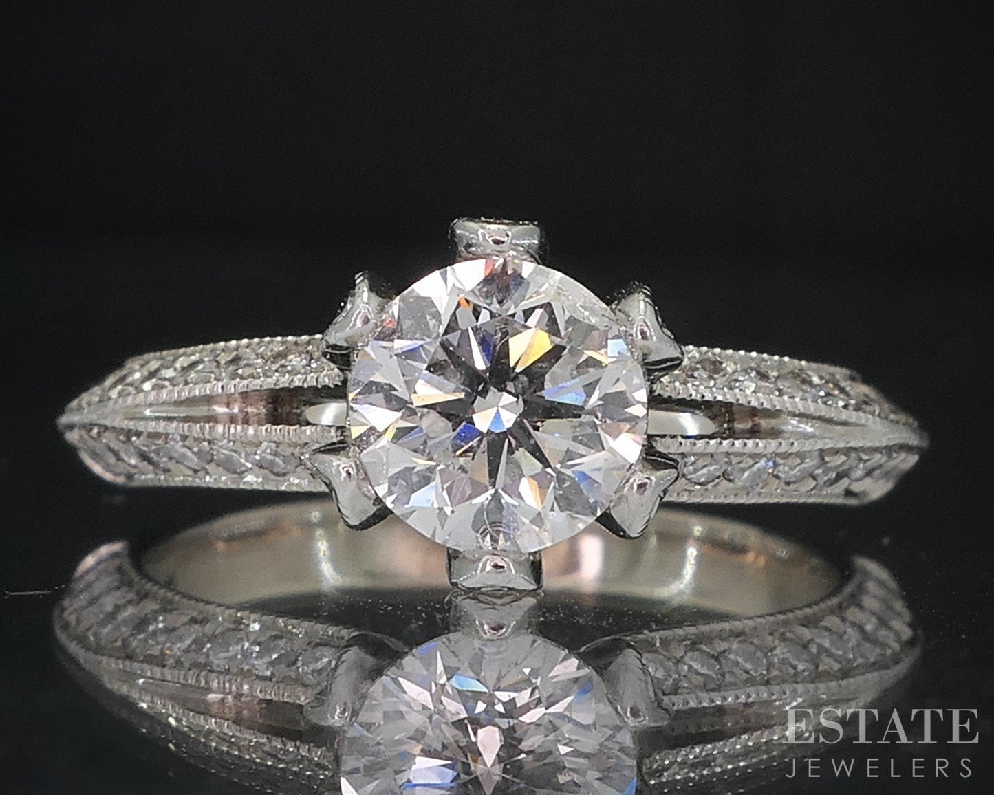 Estate 14k White Gold Round Natural 1.70ctw Diamond Engagement Ring 3.7g i10420