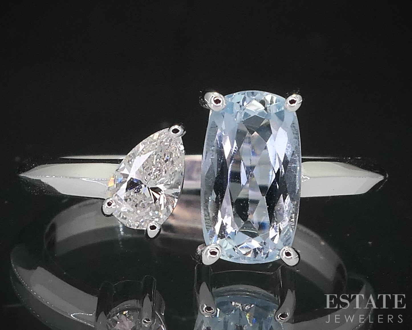 Custom 14k White Gold Natural .95ct Aquamarine & Diamond Ring 3.2g i11022