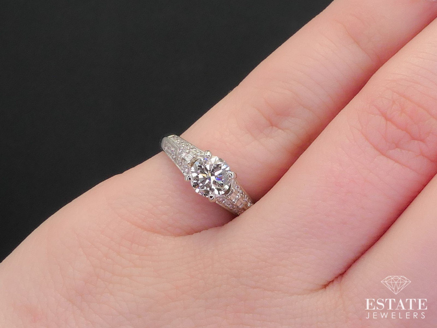 14k White Gold GIA Round Natural .93ctw Diamond Engagement Ring 3.1g i12021