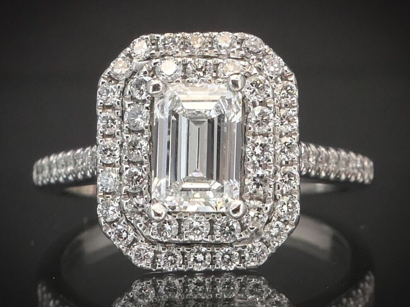 14k White Gold Emerald Cut 1.20ctw Diamond Halo Engagement Ring 4.2g i10150