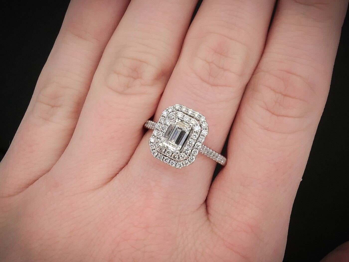 14k White Gold Emerald Cut 1.20ctw Diamond Halo Engagement Ring 4.2g i10150