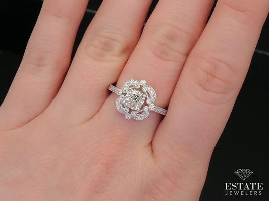 14k White Gold Cushion Cut 1.09ct Diamond Halo Engagement Ring 4.5g i12499