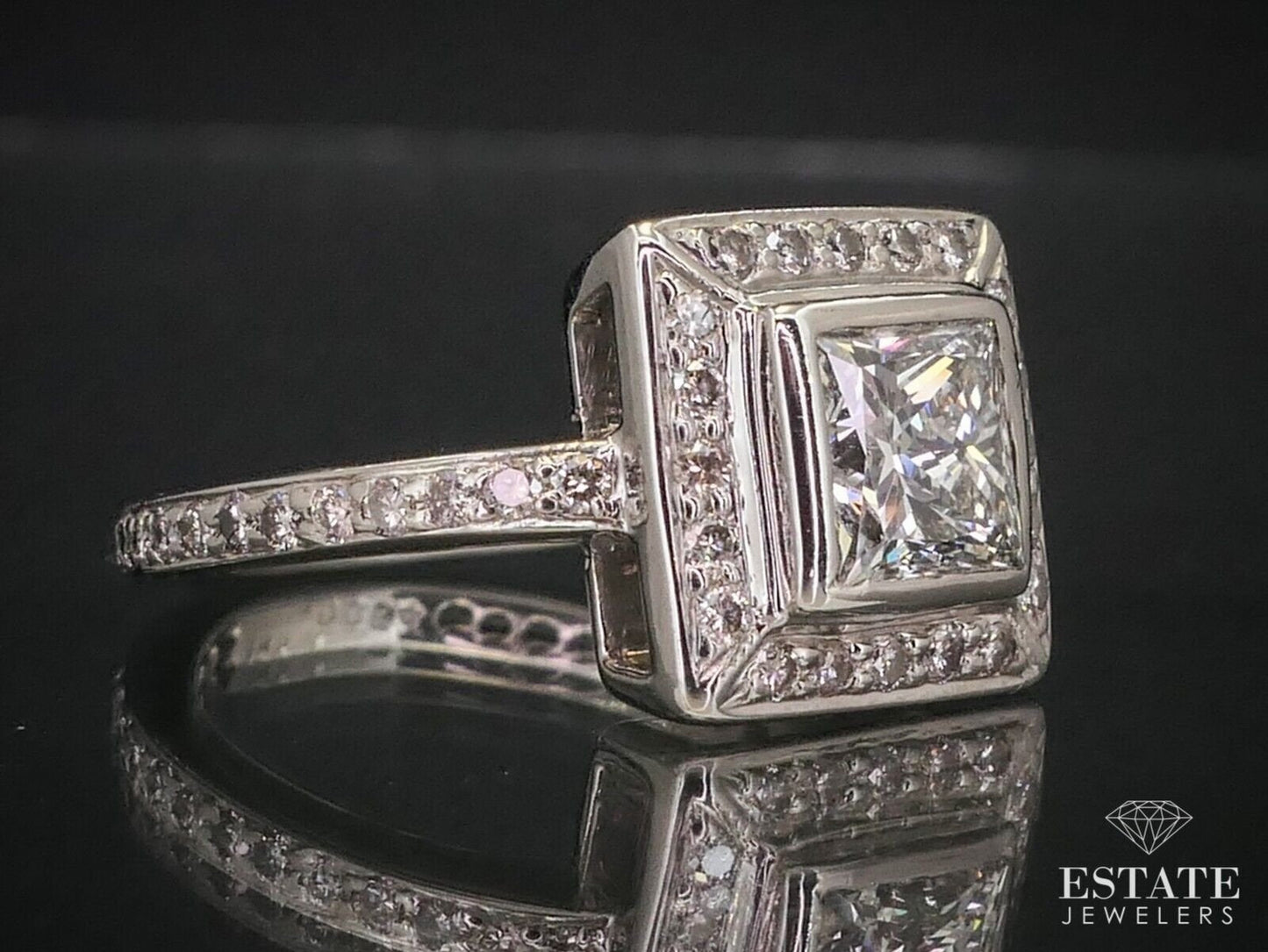 Estate 14k White Gold Princess 1.33ct Diamond Halo Engagement Ring 5.1g i12501