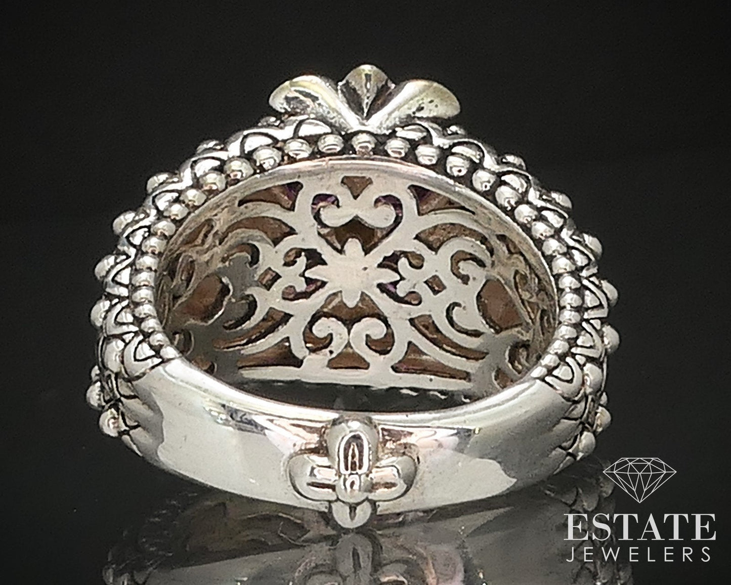 Estate 18k & Sterling 925 Rhodolite Garnet Flower Barbara Bixby Ring 14g i12776