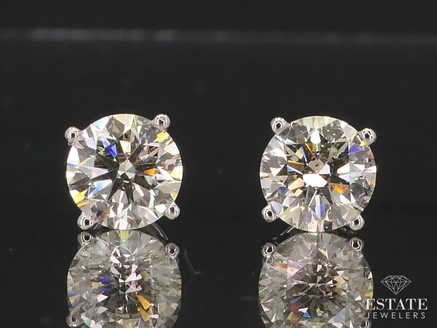 Estate 14k White Gold Round Cut Natural 3.62ctw Diamond Stud Earrings i12607
