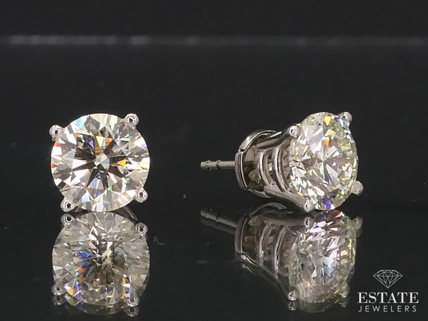 Estate 14k White Gold Round Cut Natural 3.62ctw Diamond Stud Earrings i12607