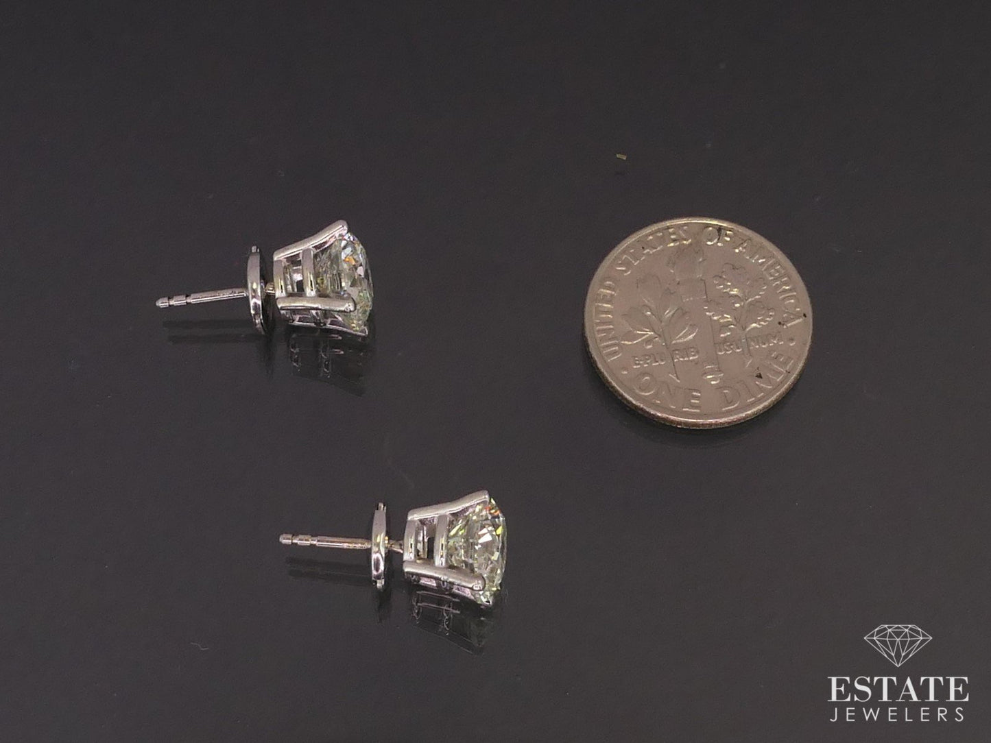 Estate 14k White Gold Round Cut Natural 3.62ctw Diamond Stud Earrings i12607