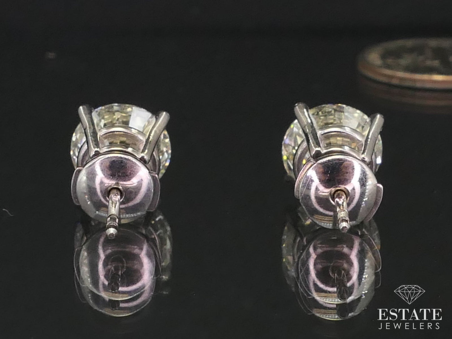 Estate 14k White Gold Round Cut Natural 3.62ctw Diamond Stud Earrings i12607