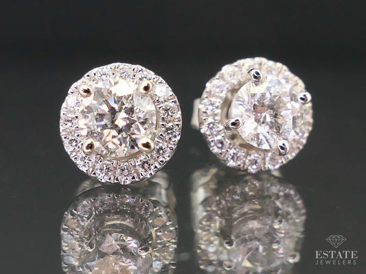 NEW 14k White Gold Round Natural .76ctw Diamond Stud & Jacket Earrings i12934