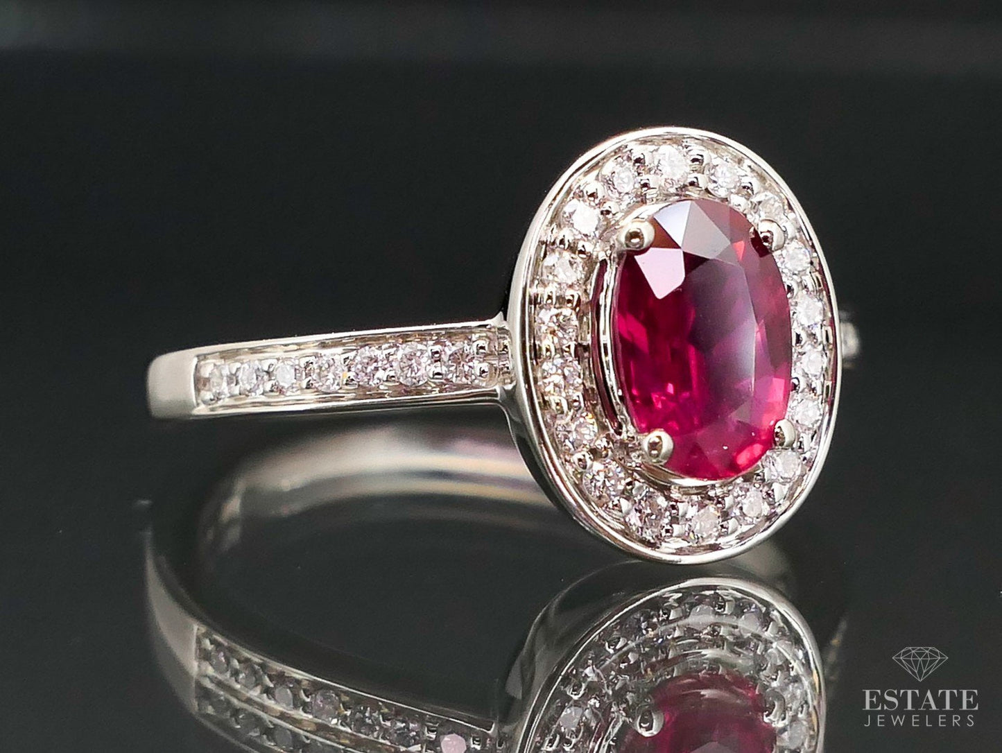 NEW 14k White Gold Oval Natural Ruby & Diamond Halo Ladies Ring 2.9g i3778