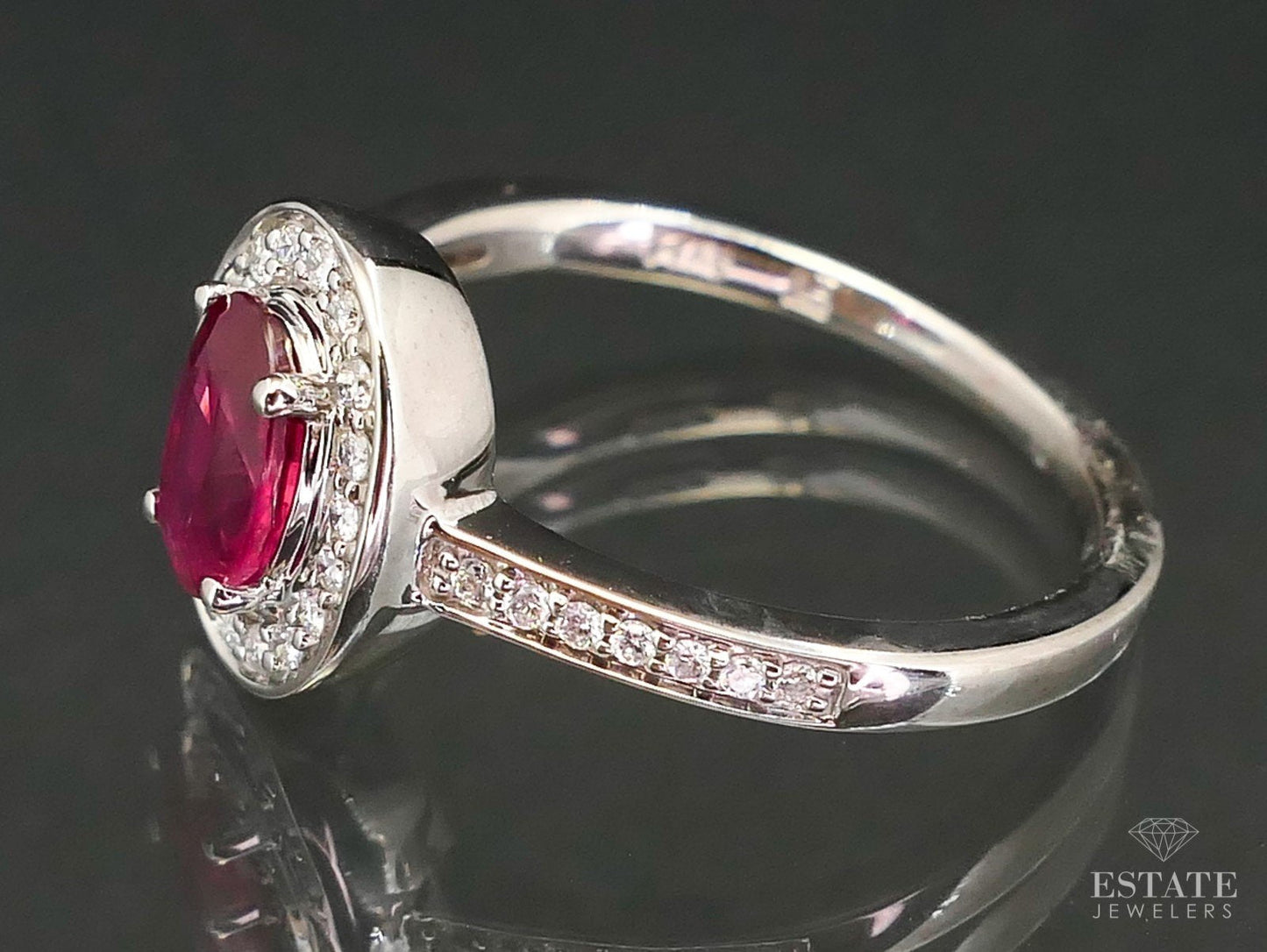 NEW 14k White Gold Oval Natural Ruby & Diamond Halo Ladies Ring 2.9g i3778