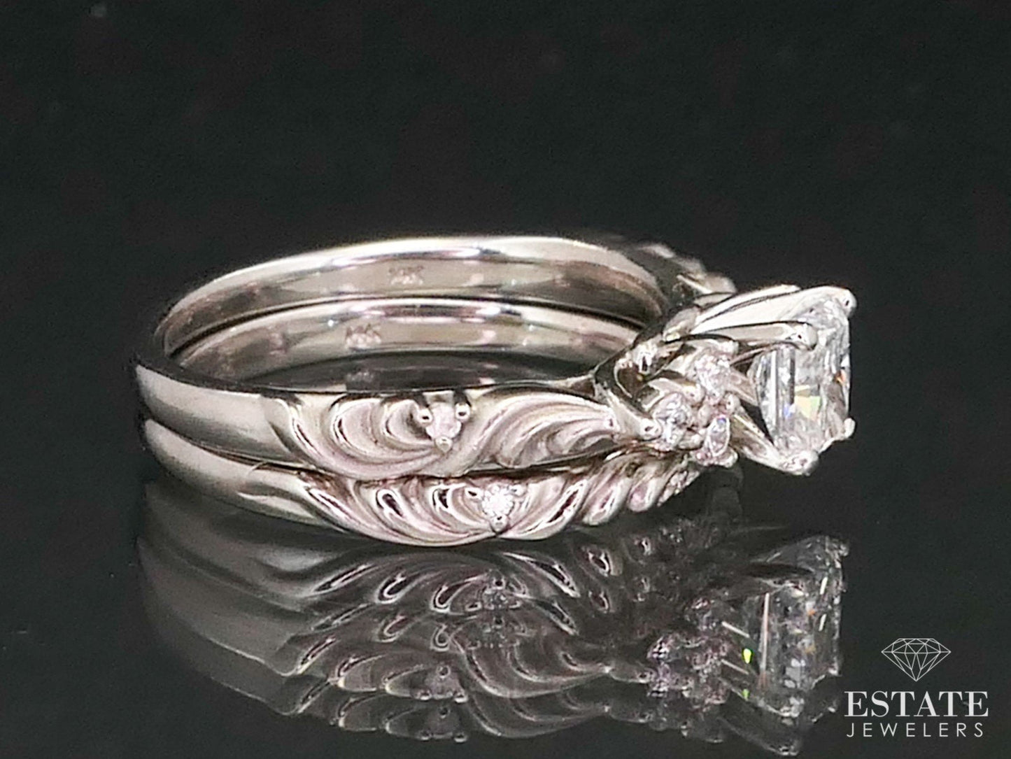 Estate 14k White Gold GIA Natural .92ctw Diamond Wedding Set 6.5g i13265