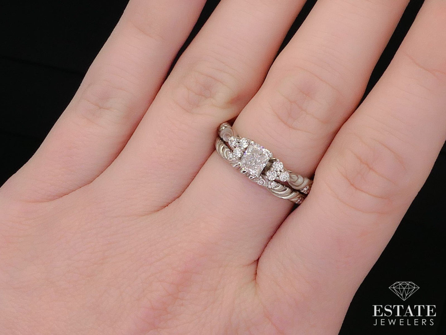 Estate 14k White Gold GIA Natural .92ctw Diamond Wedding Set 6.5g i13265