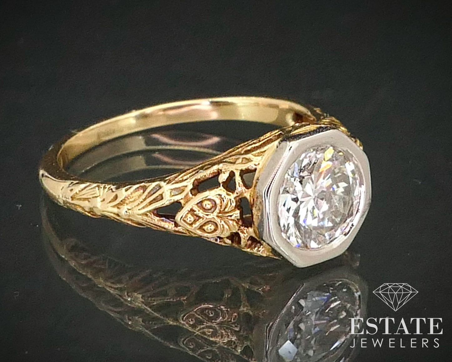 Jabel 18k Yellow Gold Round Natural 1.13ct Diamond Filigree Ring 3.9g i13677