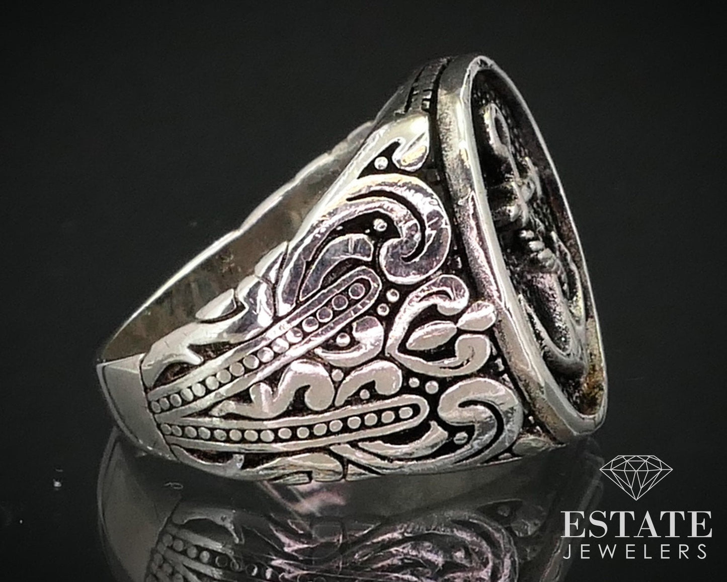 Estate Sterling Silver Open Scroll Anchor Mens Band Ring 15.2g i13978