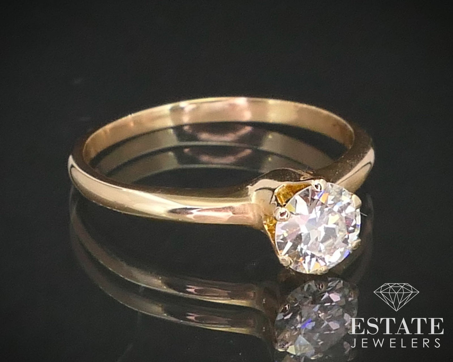 Antique 14k Yellow Gold Natural .39ct Diamond Solitaire Ring 1.7g i13780