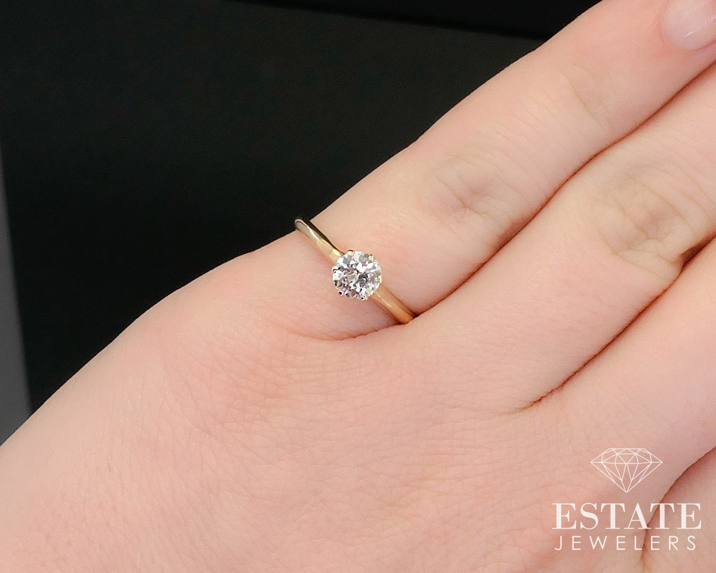 Antique 14k Yellow Gold Natural .39ct Diamond Solitaire Ring 1.7g i13780