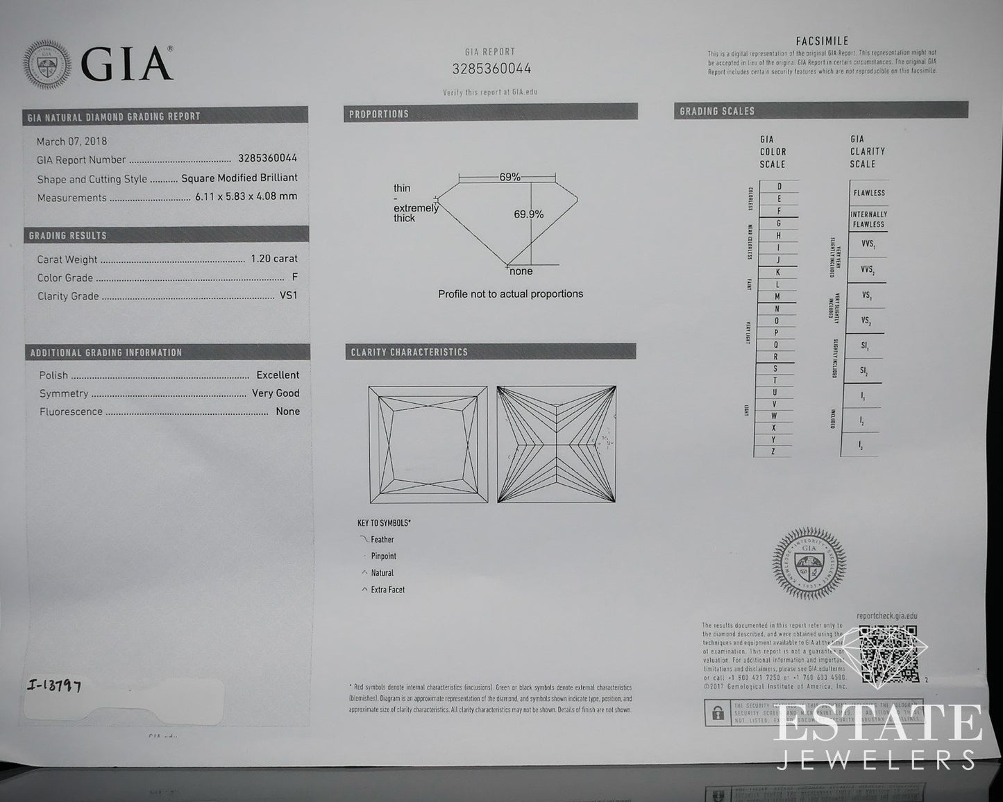 18k White Gold GIA Princess 1.20ct Diamond Tacori Engagement Ring 4.4g p53584