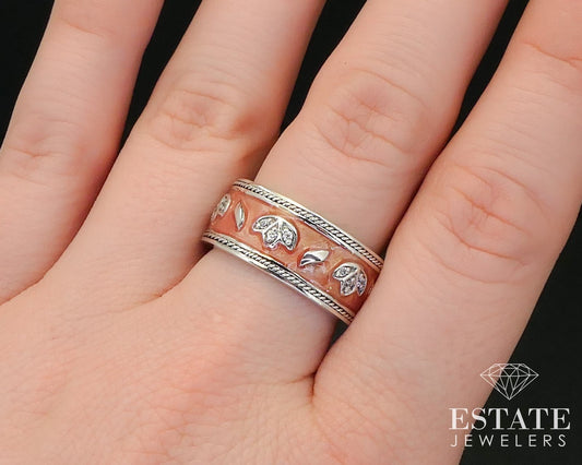 Sterling Silver 9mm Pink Enameled CZ Flower Ladies Band Ring 8g i14040