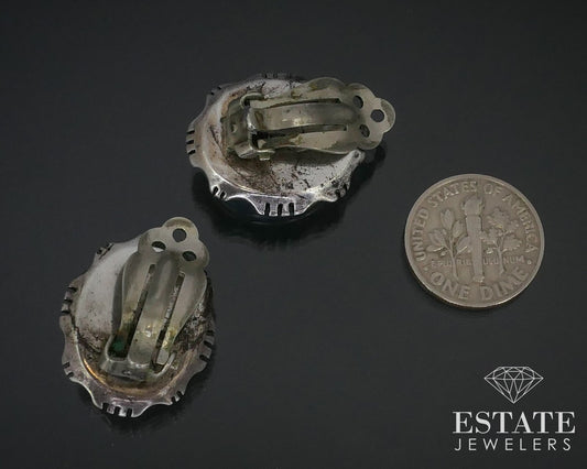 Vintage Sterling Natural Turquoise Navajo Clip On Earrings 12.7g i14043