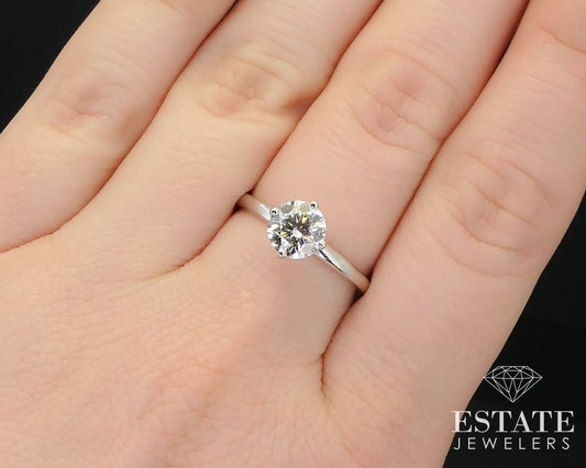 14k White Gold Round 1.05ct Lab Created Diamond Engagement Ring 2.1g i12363