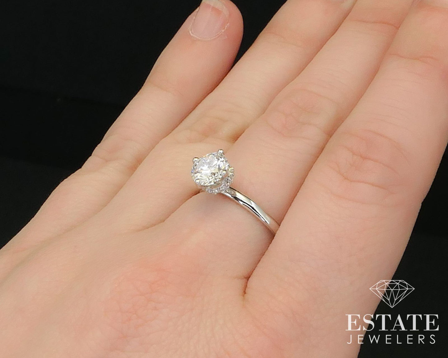 14k White Gold Round 1.05ct Lab Created Diamond Engagement Ring 2.1g i12363