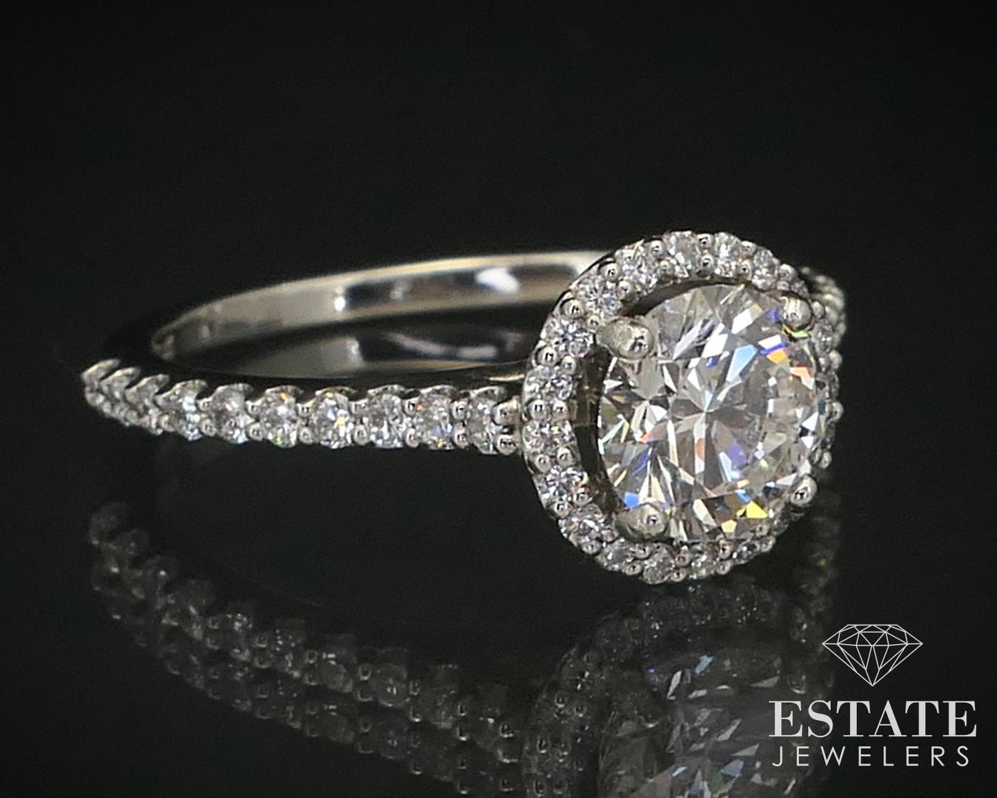 14k White Gold IGI 1.03ct Lab Created Diamond Halo Engagement Ring 3.2g i10435