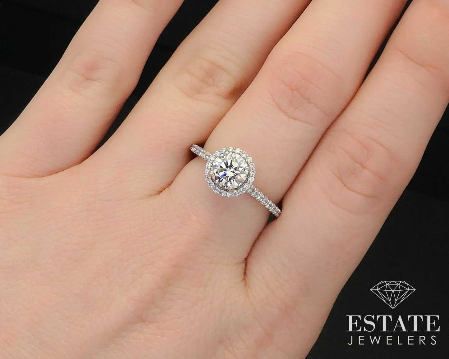 14k White Gold IGI 1.03ct Lab Created Diamond Halo Engagement Ring 3.2g i10435