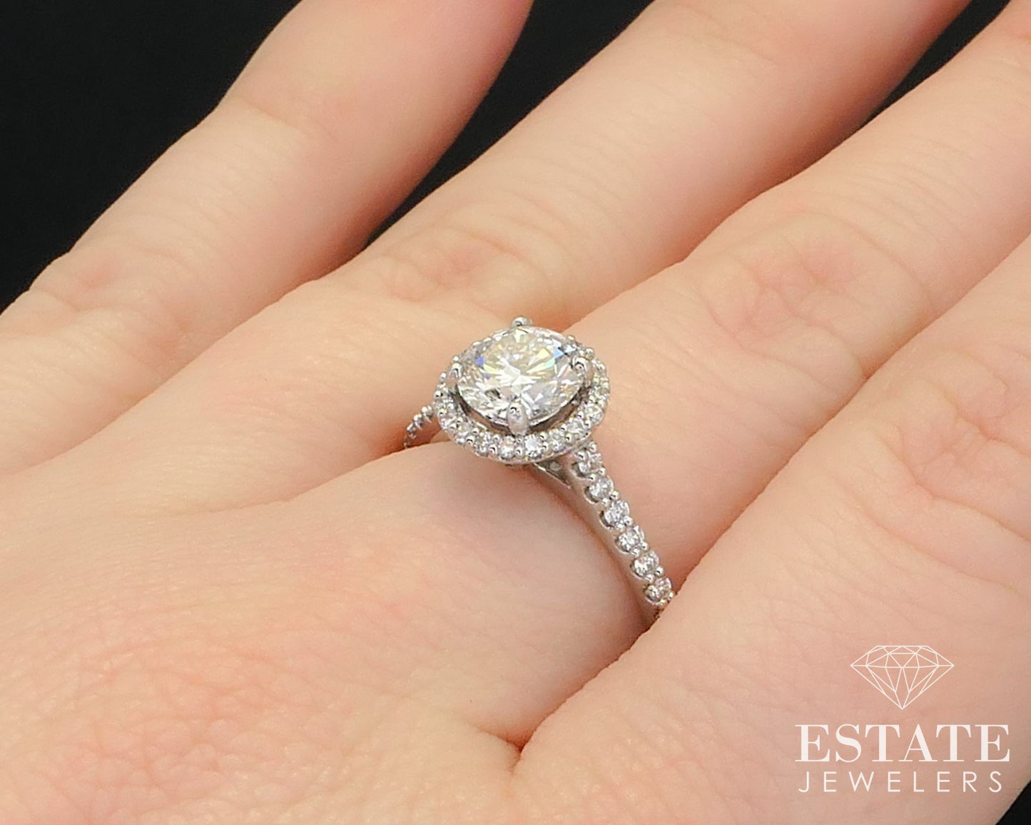 14k White Gold IGI 1.03ct Lab Created Diamond Halo Engagement Ring 3.2g i10435