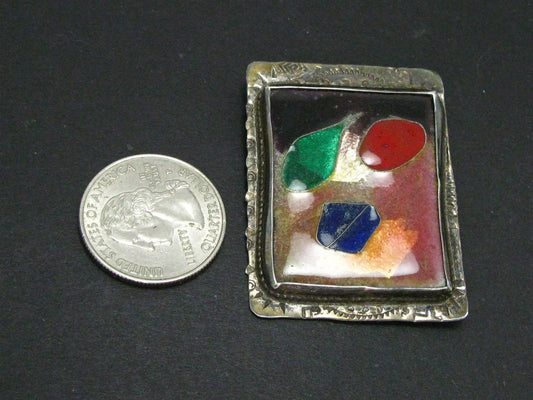 Vintage Sterling Modernist Abstract Enameled Dan McCann Pin Brooch 22g i14208