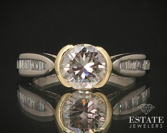 Platinum & 18k Round Natural 1.00ct Diamond Engagement Ring 6.3g i14204