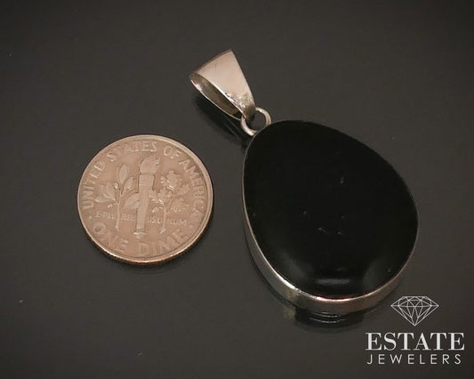 Vintage Sterling Natural Black Onyx Navajo Chris Charley Pendant 6.5g i14272