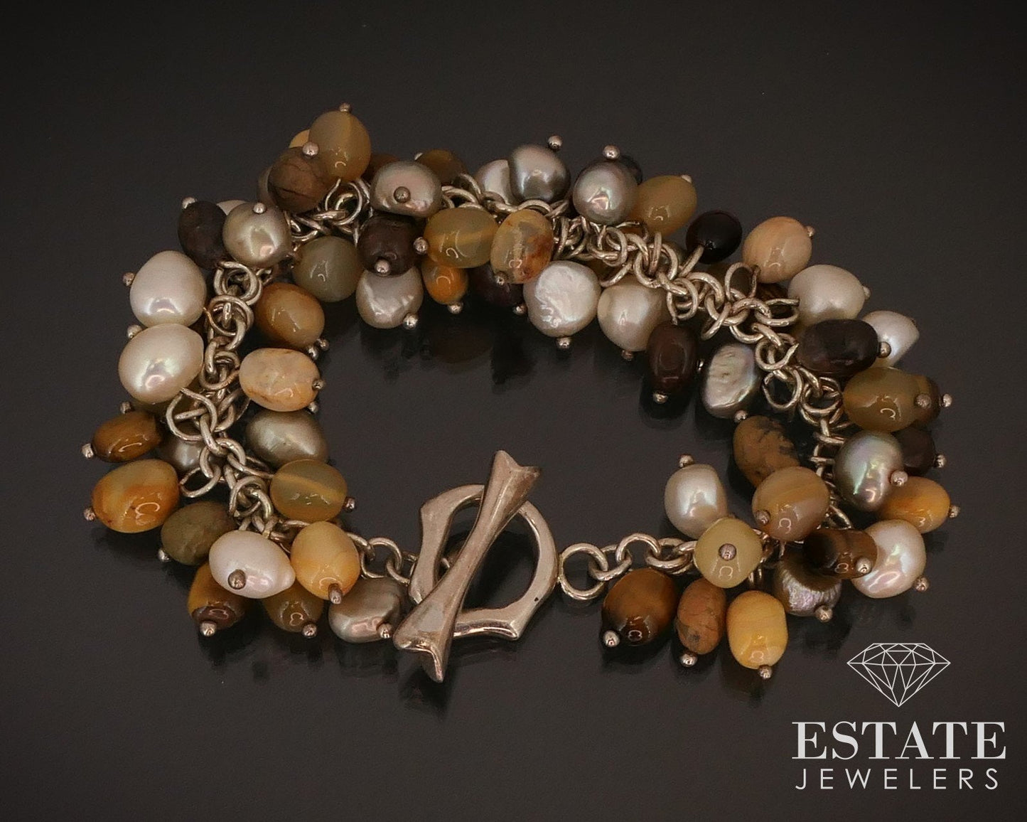 Sterling Multi Gem & Pearl Beaded Whitney Kelly Charm Bracelet 62.6g i14649