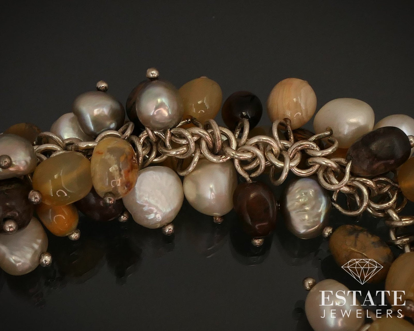 Sterling Multi Gem & Pearl Beaded Whitney Kelly Charm Bracelet 62.6g i14649