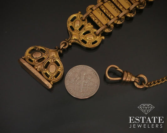 Antique Victorian Gold Filled Chain Style Banner Watch Fob 31.7g 4.5"L i14630