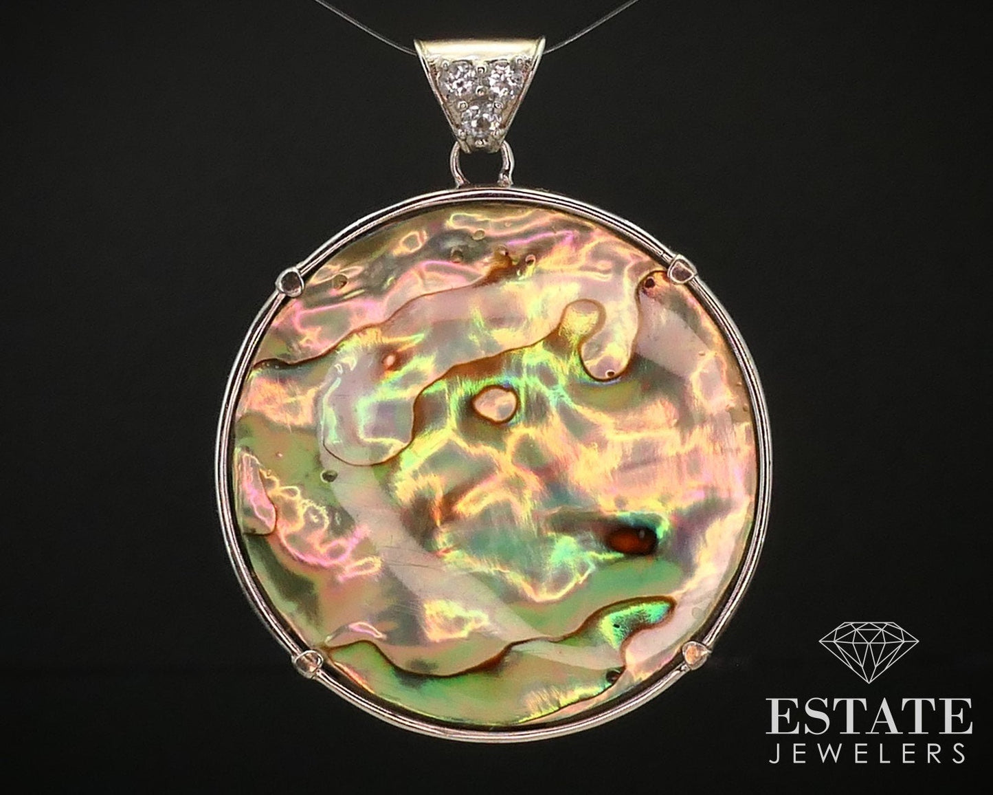 Sterling Silver BBJ Natural Turquoise & Abalone Disk Pendant 19.7g i14622