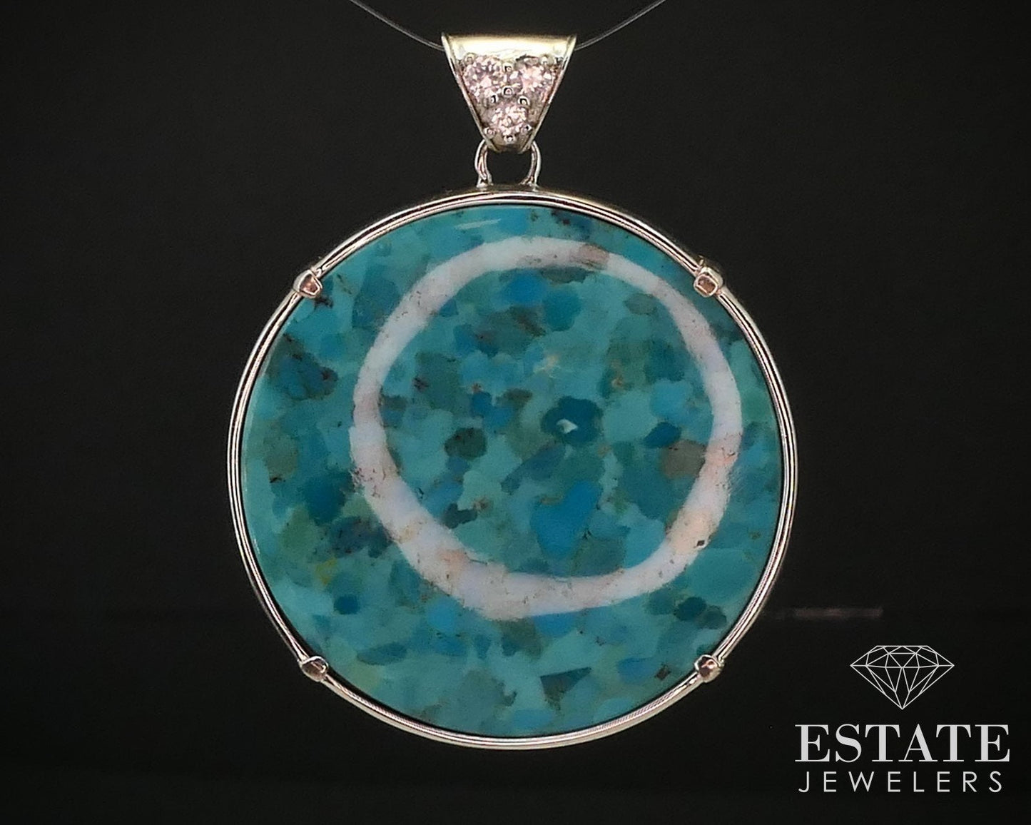 Sterling Silver BBJ Natural Turquoise & Abalone Disk Pendant 19.7g i14622