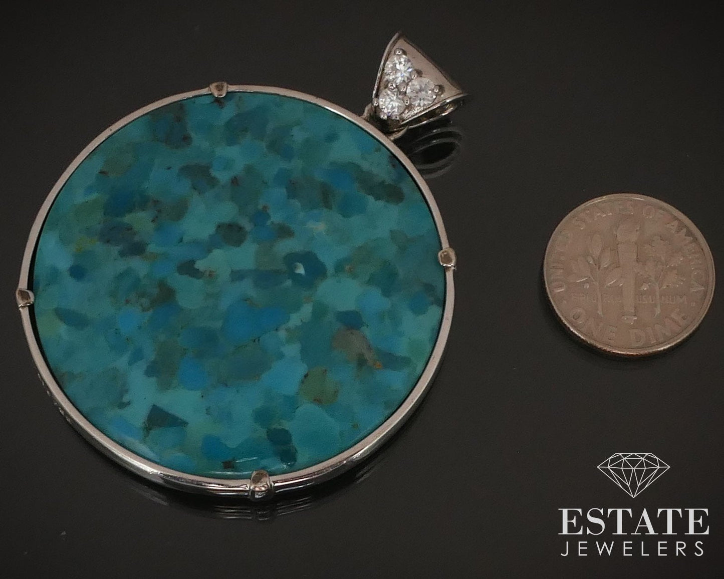Sterling Silver BBJ Natural Turquoise & Abalone Disk Pendant 19.7g i14622