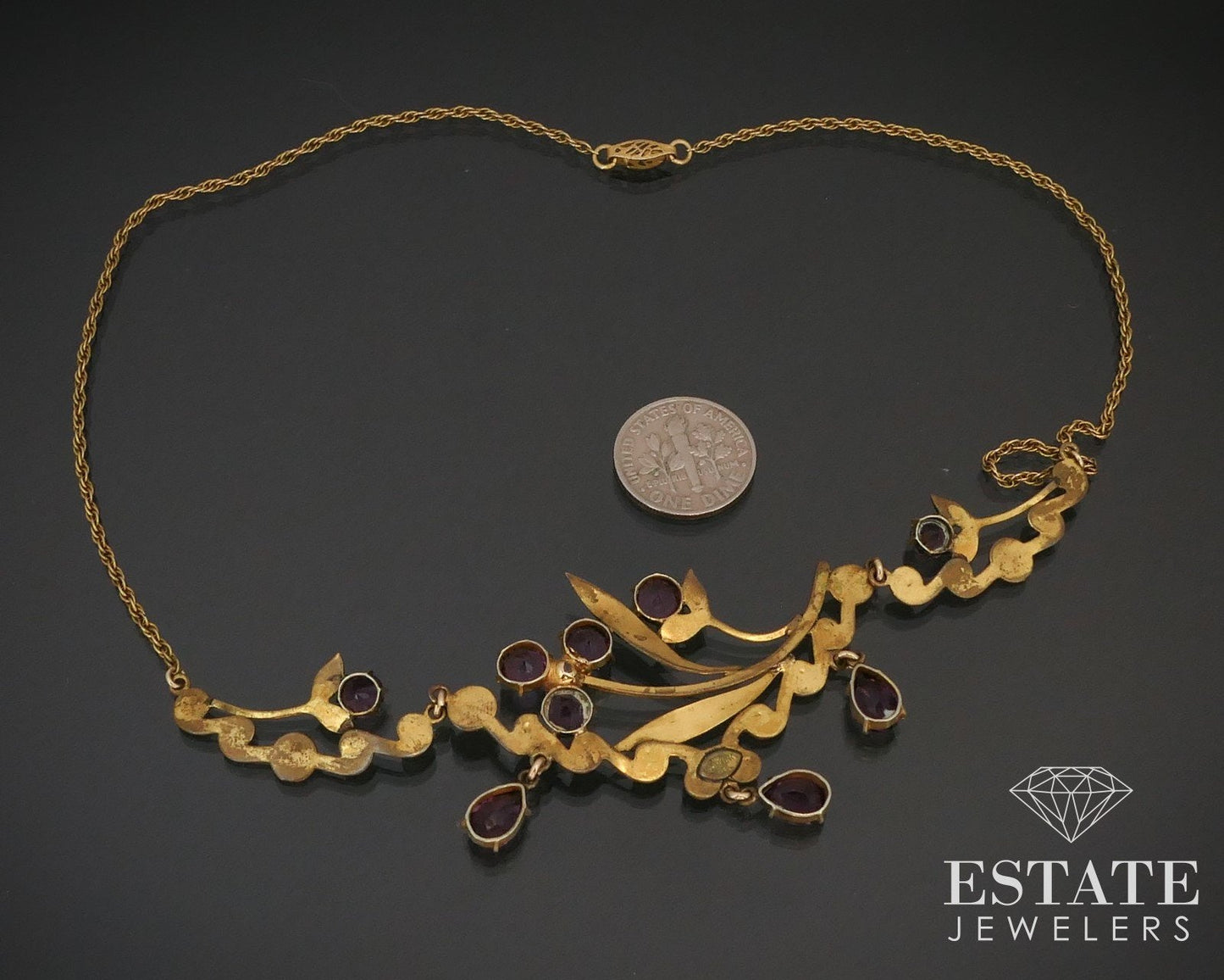 Antique Nouveau Gold Filled J.J. White Purple Stone Necklace 10.3g 17"L i14378