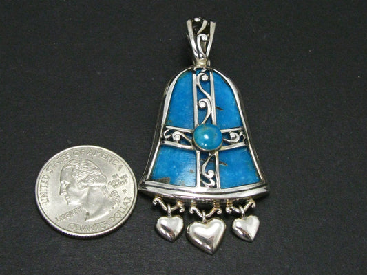 Sterling Natural Turquoise Bell Shaped Heart Pendant 17.9g i14403