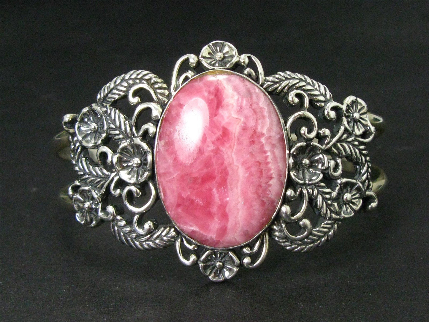 Sterling Carolyn Pollack Natural Rhodochrosite Cuff Bracelet 42g i14492