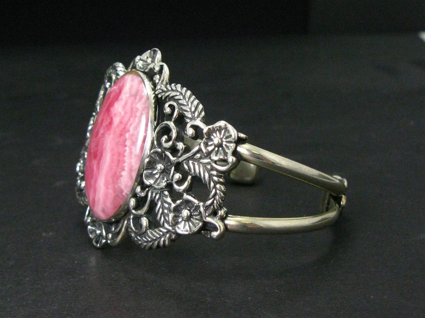 Sterling Carolyn Pollack Natural Rhodochrosite Cuff Bracelet 42g i14492