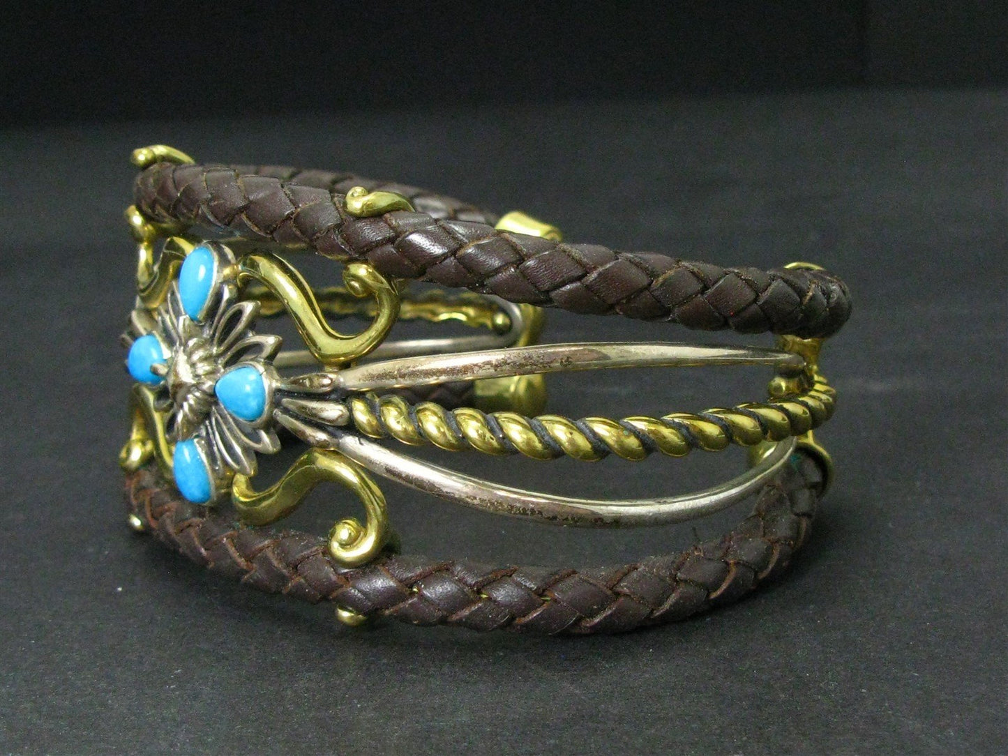 Sterling Brass Southwestern Turquoise American West Cuff Bracelet 56g i14549